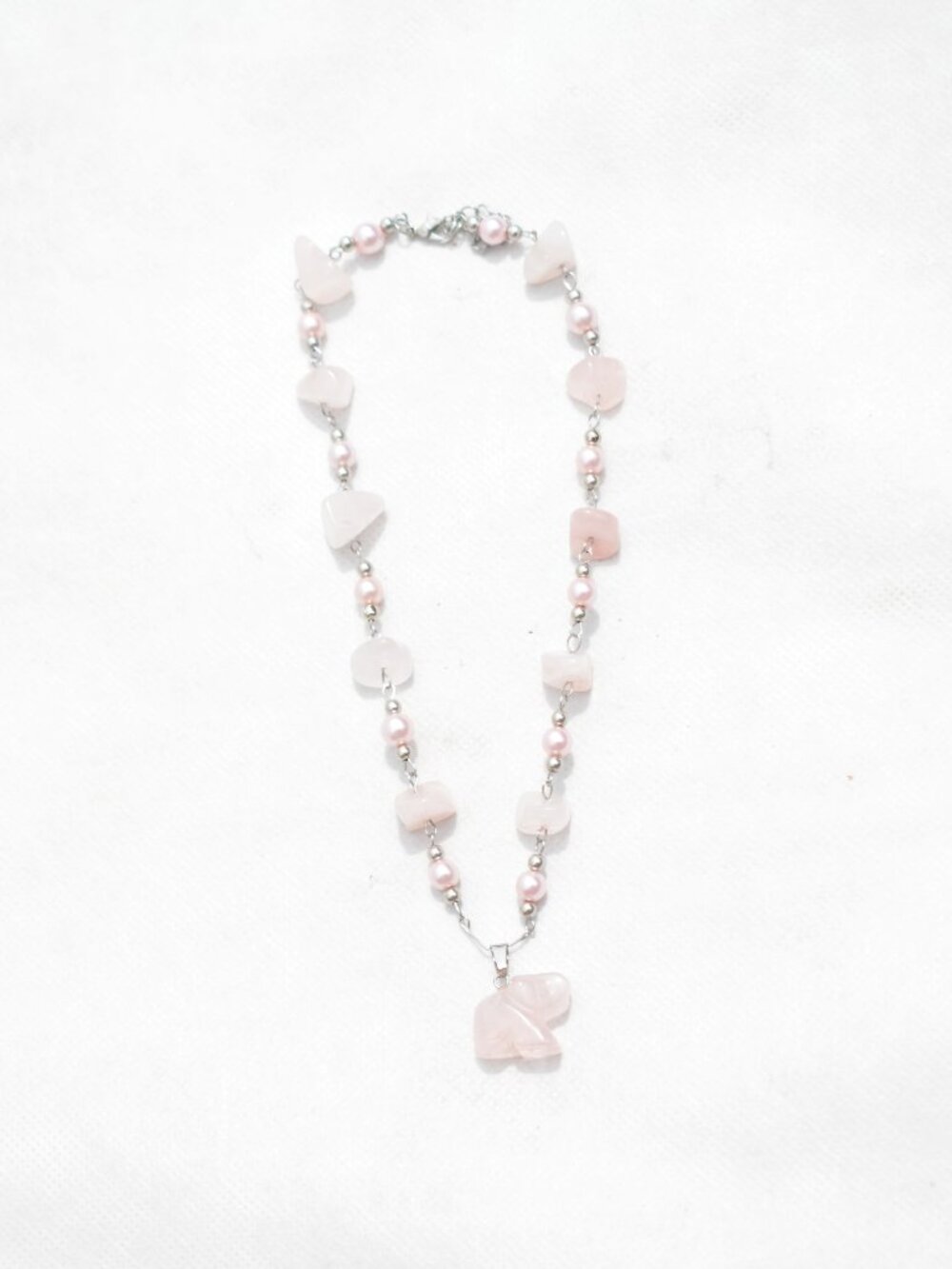 Upcycled Pink Elephant Necklace - Handmade Crystal Jewelry